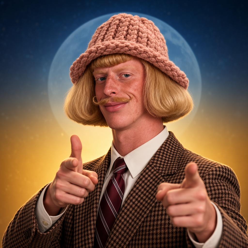 Jean Phil pointing at you, wif hat